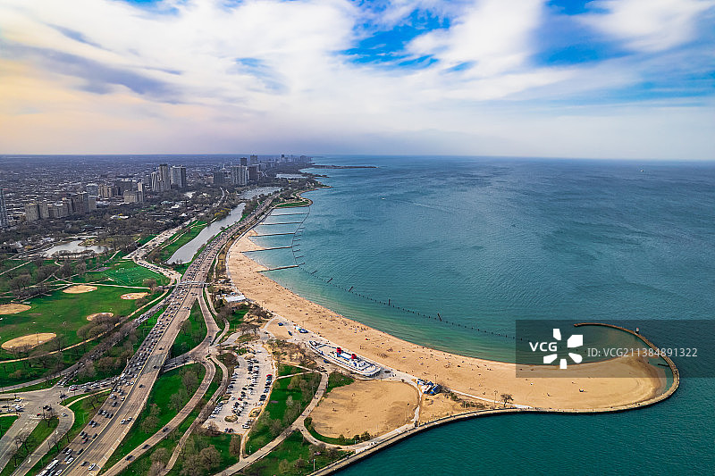 美国伊利诺伊州芝加哥海景仰视图片素材