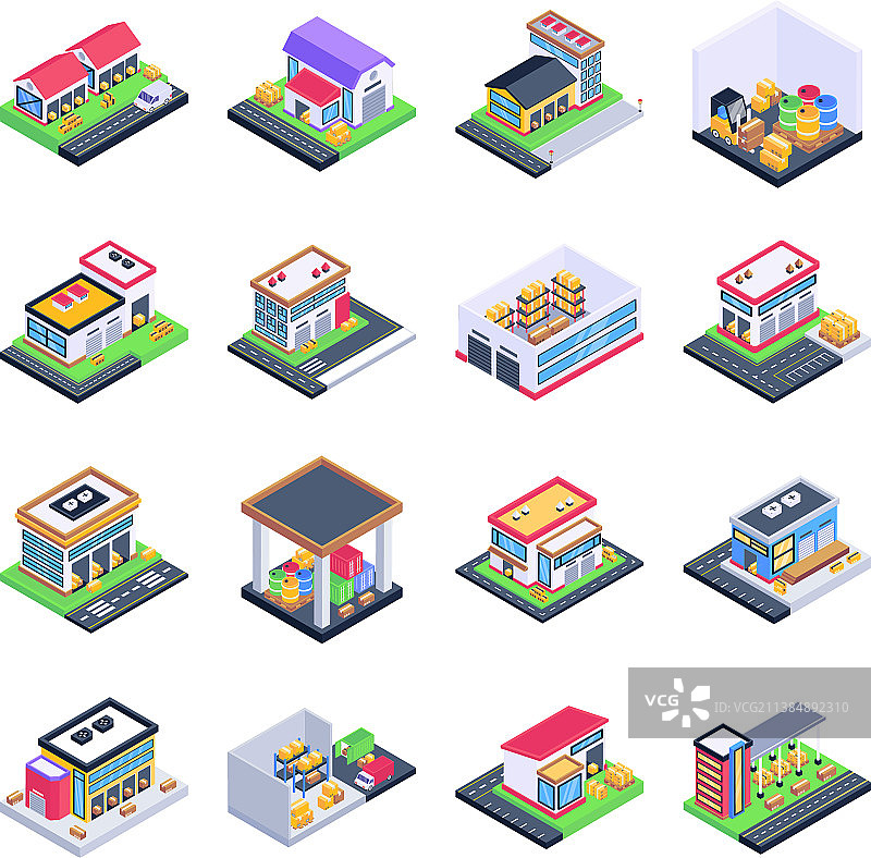 仓库和库存房2.5D图标包图片素材