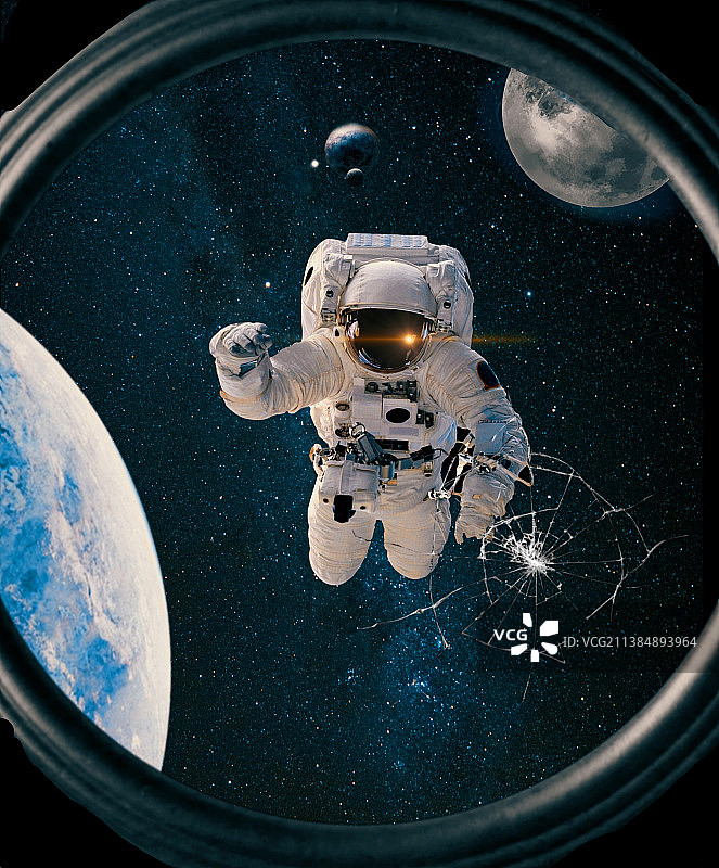 太空危险，破碎玻璃特写图片素材