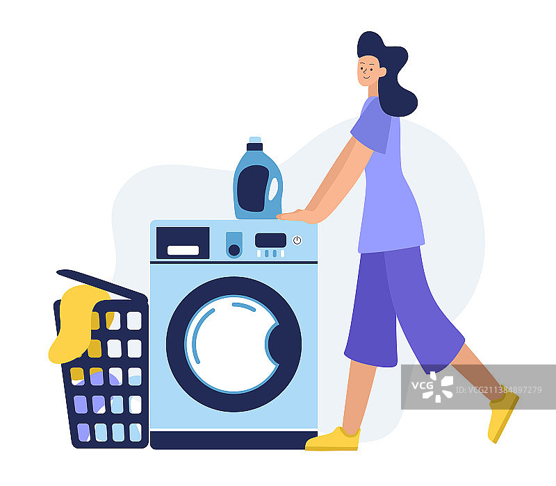 在洗衣房洗衣服的快乐女人图片素材