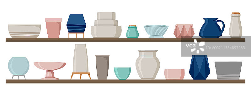 货架上的陶瓷餐具套装图片素材