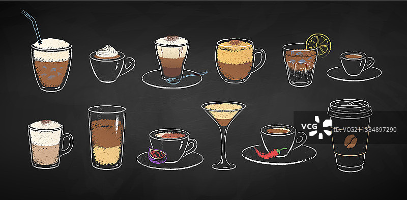 咖啡饮品粉笔画合集图片素材