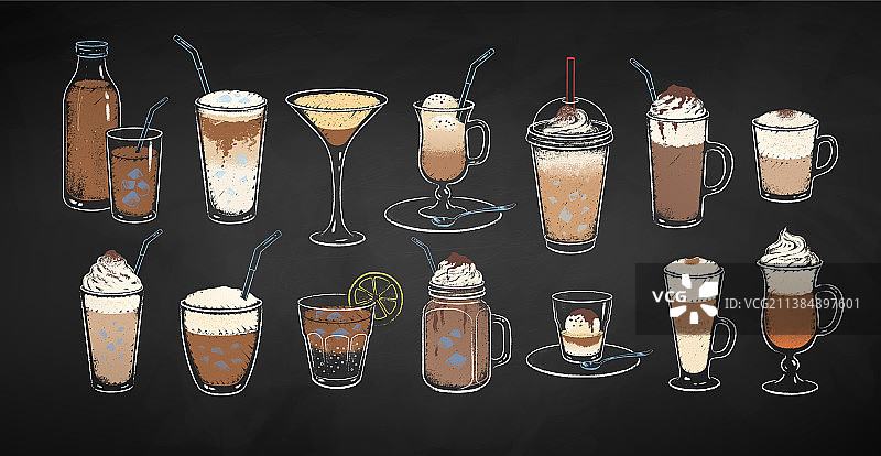 咖啡饮品粉笔画合集图片素材