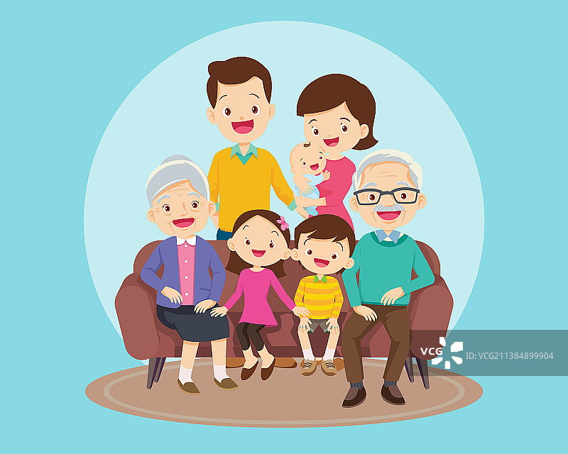 幸福的一家人坐在沙发上图片素材