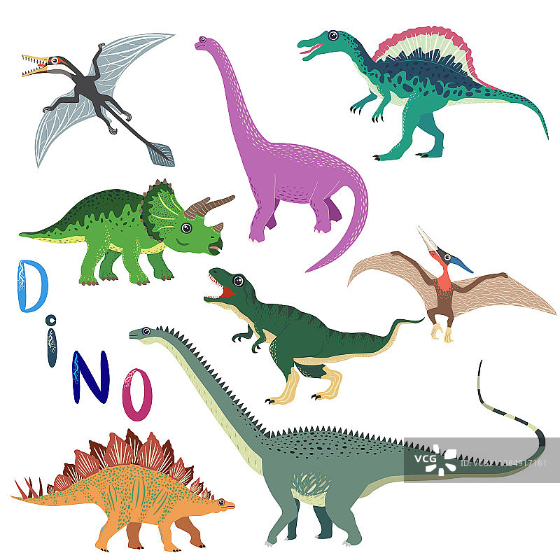 可爱扁平风格恐龙合集，包含霸王龙图片素材