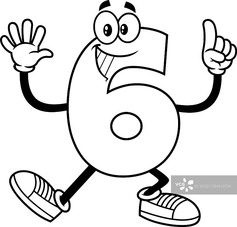 卡通数字6轮廓插画图片素材