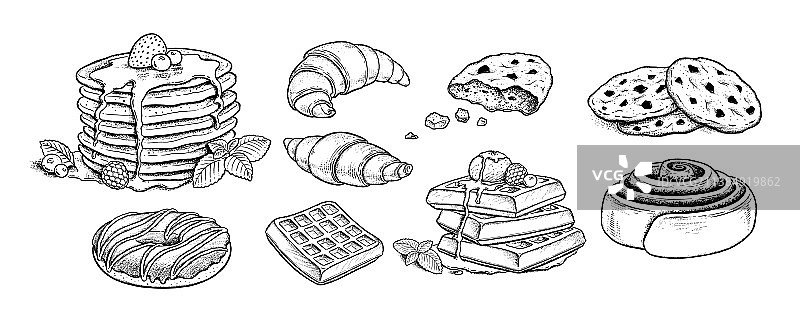 复古风格甜点绘画套装图片素材