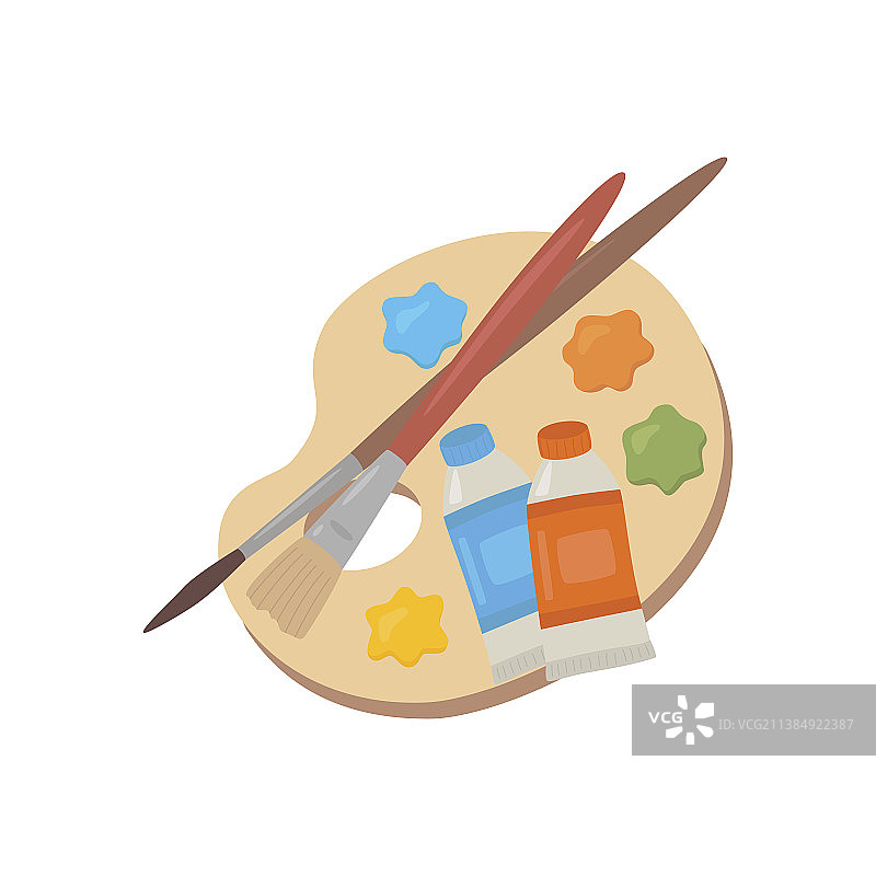 带有颜料和画笔的木制调色板图片素材