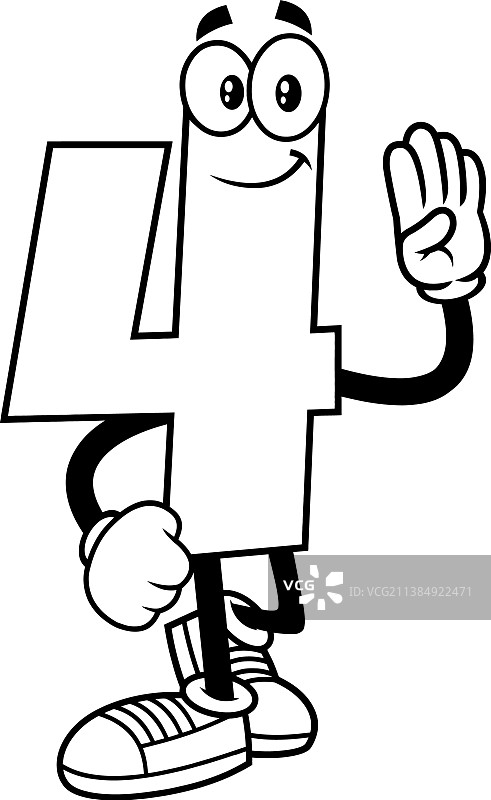 有趣的数字4卡通角色轮廓图图片素材