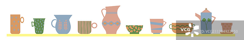 带有陶瓷餐具的厨房架子图片素材