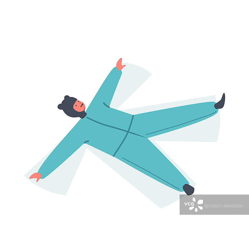 微笑的孩子在雪地里做雪天使图片素材