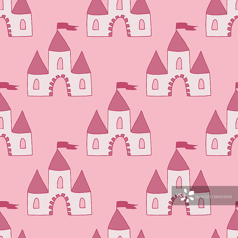 手绘城堡涂鸦无缝图案图片素材