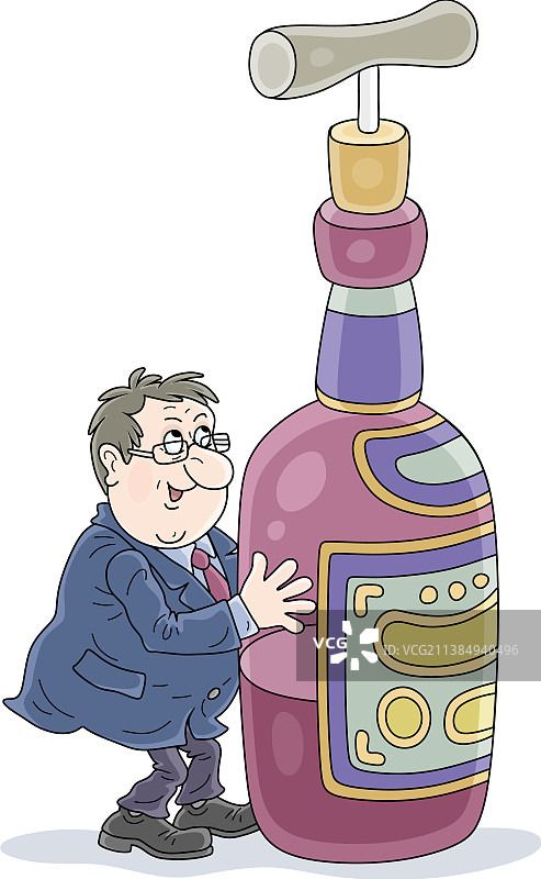 拿着一瓶酒的快乐商人图片素材