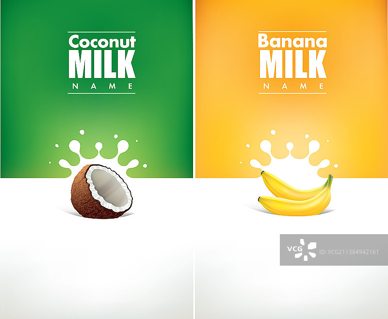 牛奶飞溅与椰子香蕉水果图片素材