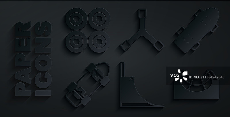 滑板公园、滑板Y形工具和轮子图标图片素材