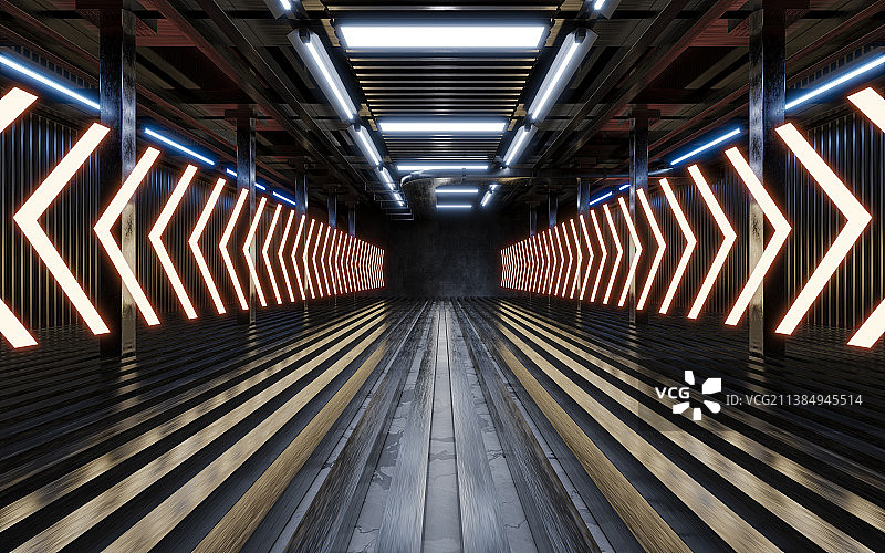 黑暗室内霓虹灯光3D渲染图片素材