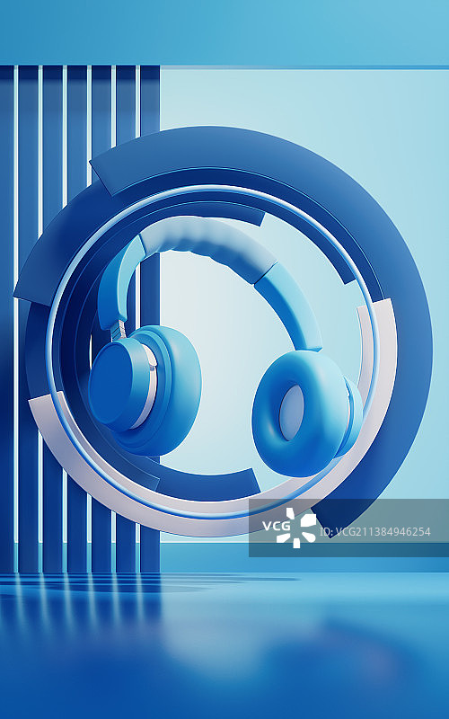 耳机与创意背景3D渲染图片素材