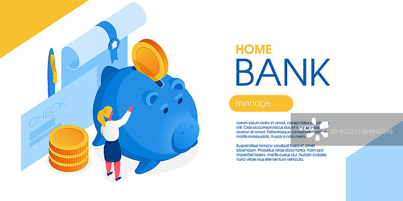 人物向小猪储蓄罐里投币图片素材