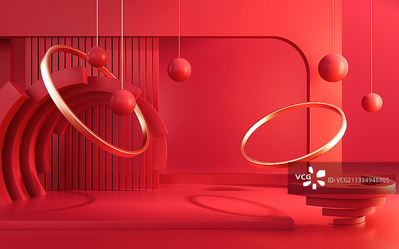 创意几何体室内空间3D渲染图片素材