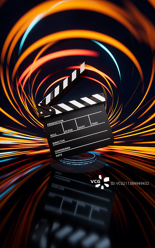 场记板与流光特效背景3D渲染图片素材