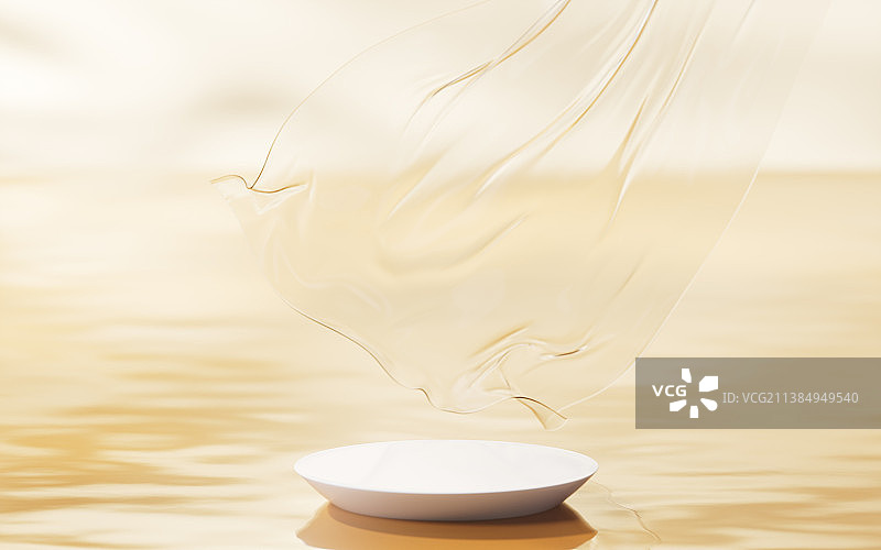 金色水面上的展示台3D渲染图片素材