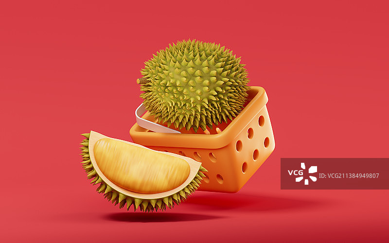 购物篮里的榴莲3D渲染图片素材