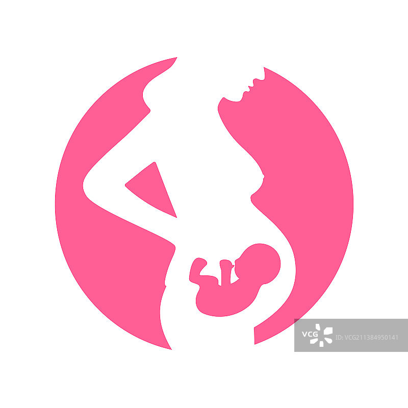 怀抱婴儿的粉色孕妇轮廓图片素材