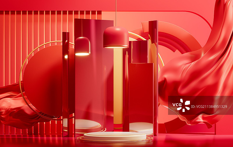 创意室内空间与展示台3D渲染图片素材