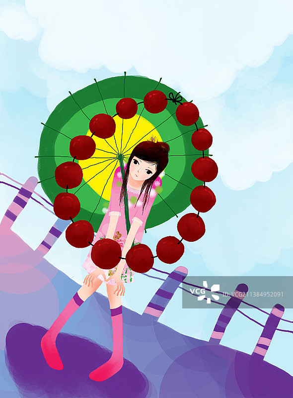 时尚女性带着伞在户外图片素材