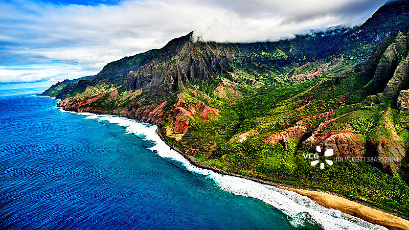 美国夏威夷可爱岛纳帕利海岸海景和山景图片素材
