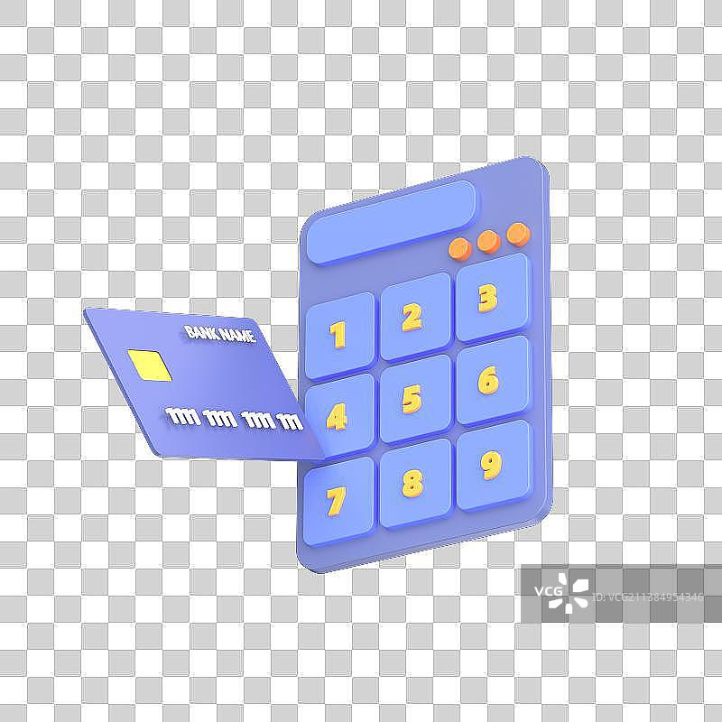 3D渲染计算器与银行卡卡通元素图片素材