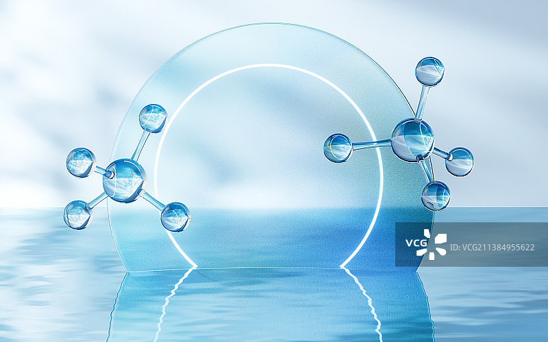 水面上的分子3D渲染图片素材