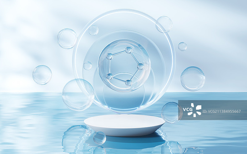水面上的分子3D渲染图片素材