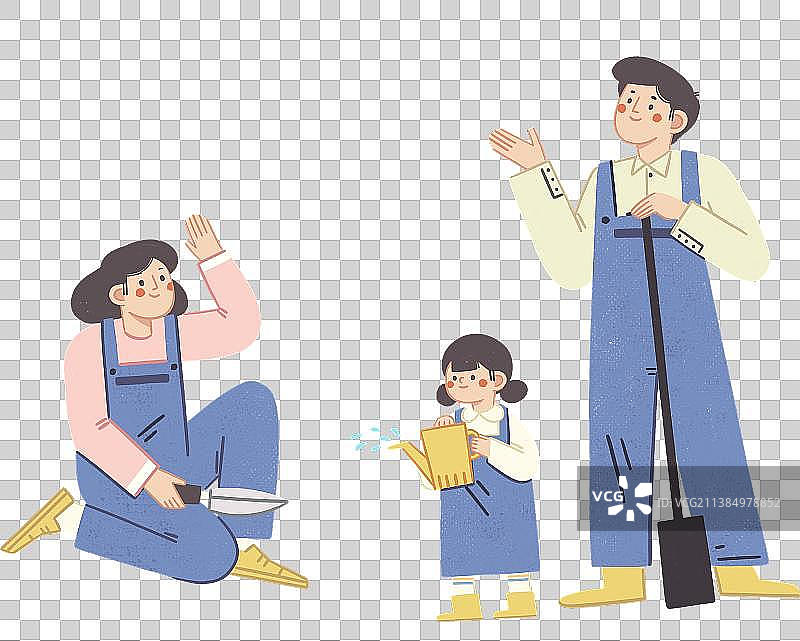 一家三口的种植培育活动图片素材