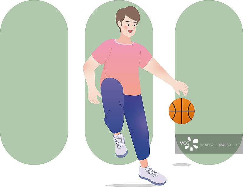 运动插画男孩打篮球图片素材