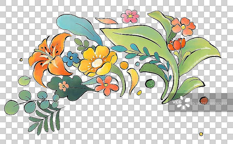 插画元素鲜花和枝叶图片素材