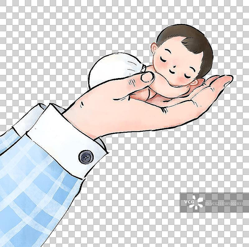 插画元素手托着睡着的婴儿图片素材