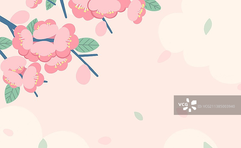 手绘粉色清新樱花树下花瓣纷飞图片素材