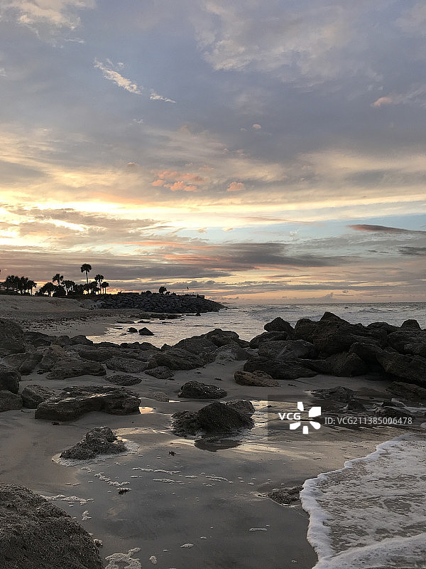 美国佛罗里达州棕榈海岸日落海景图片素材