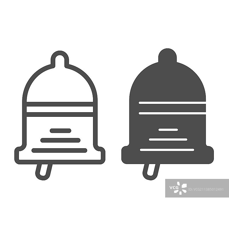 铃铛响铃提示线性图标和实体图标图片素材