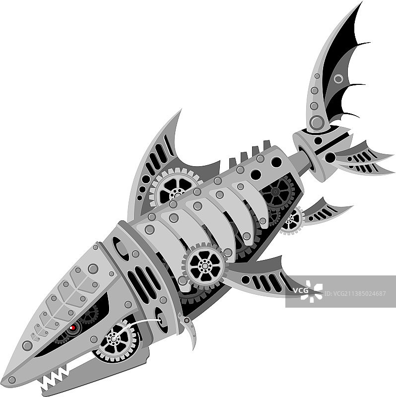 蒸汽朋克风格金属机械鲨鱼图片素材