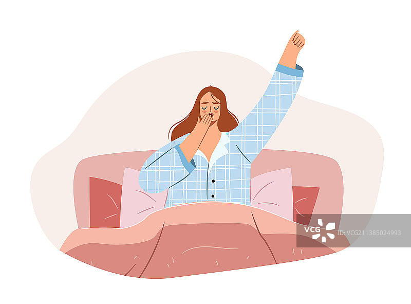 清晨：女人在床上醒来图片素材