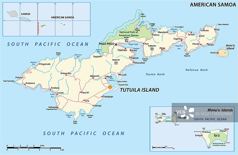 美属萨摩亚详细道路地图图片素材