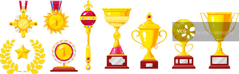 金色奖杯奖杯月桂花环图片素材