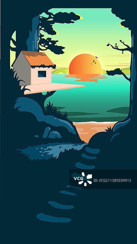 森林日出插画（无人）图片素材