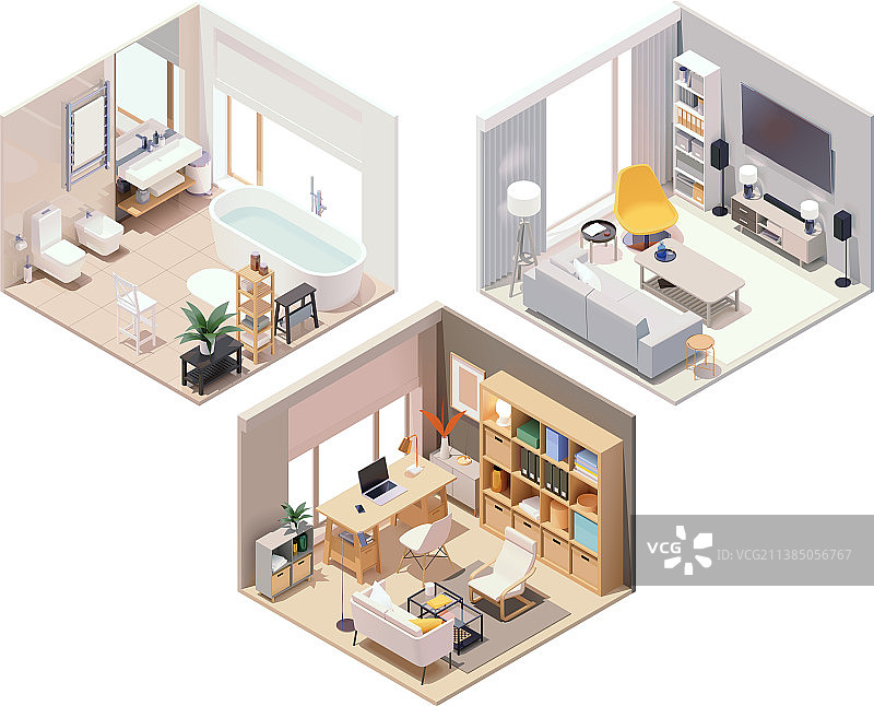 2.5D带家具的家居房间图片素材