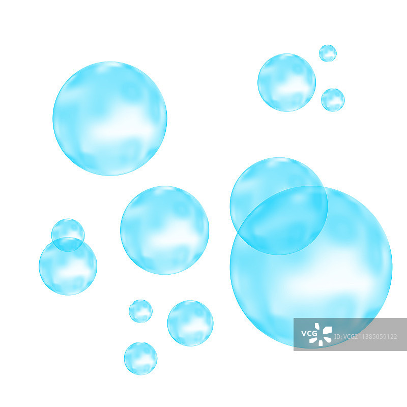 白色背景上的蓝色水泡或氧气泡图片素材