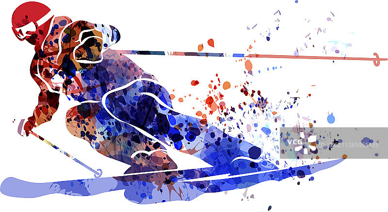 滑雪者水彩剪影图片素材