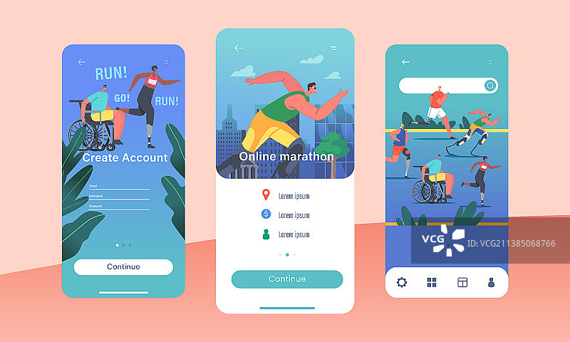 在线马拉松App页面引导界面图片素材