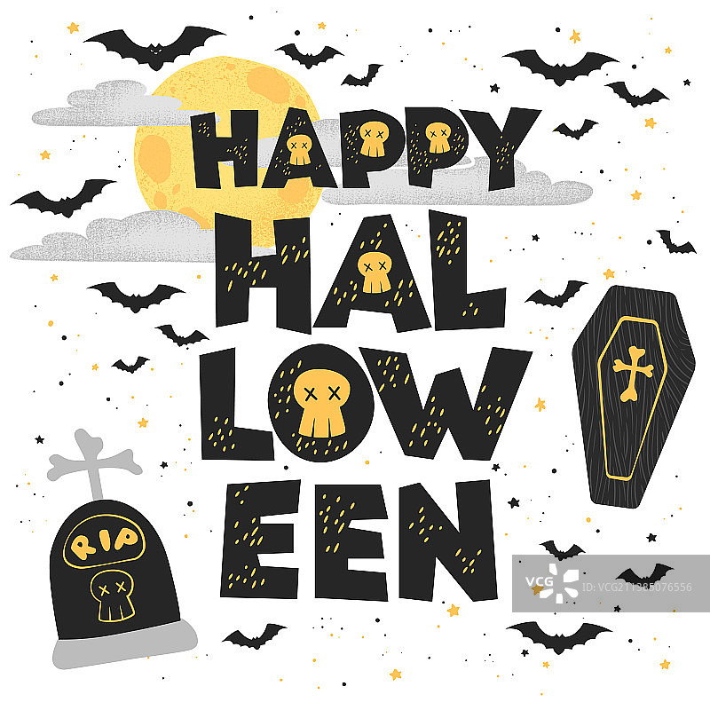 万圣节快乐卡片：手绘坟墓棺材图片素材